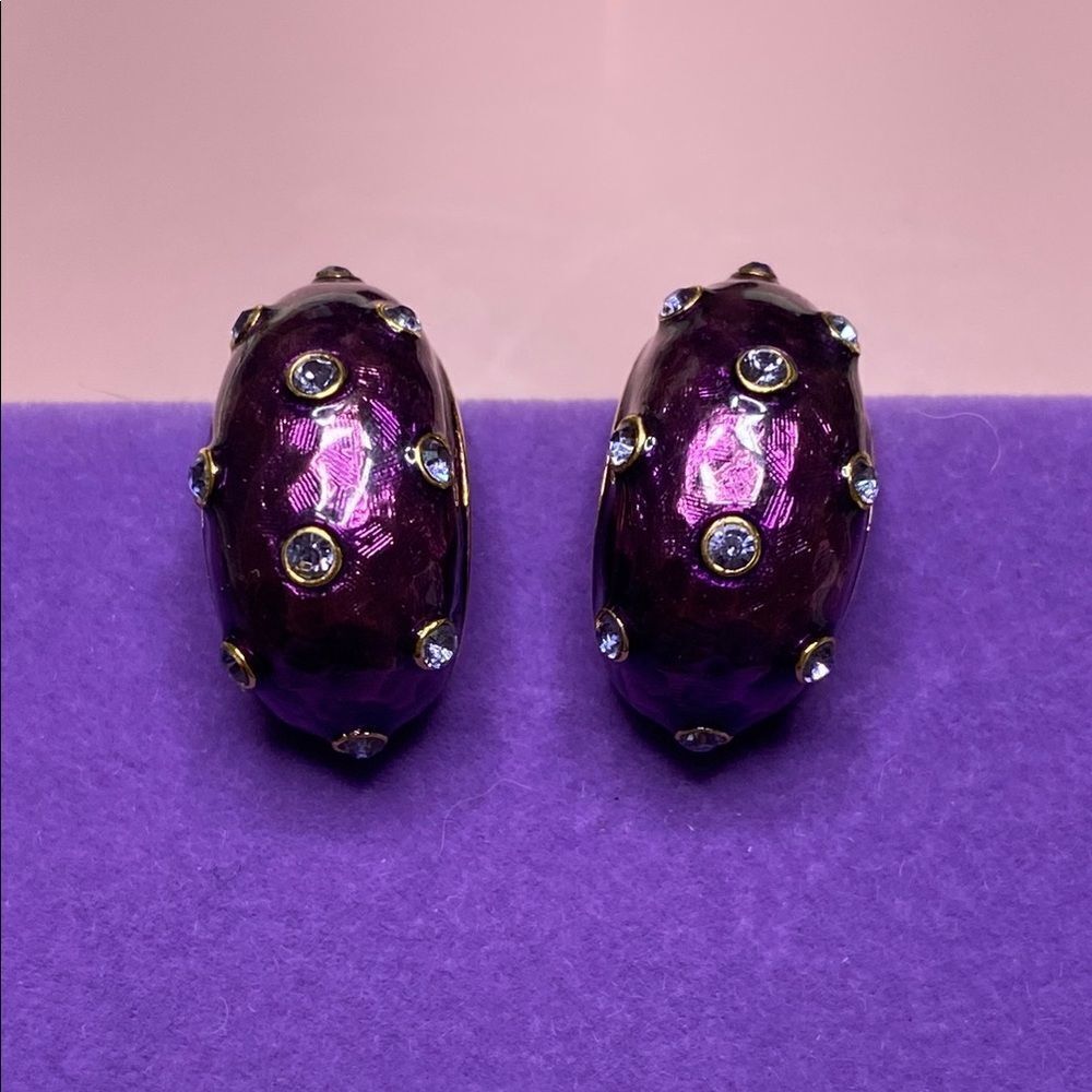 💛 Joan Rivers Gold Plated Purple Enamel & Crystal Earrings